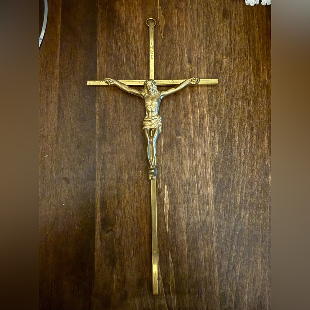 Brass Catholic Crucifix INRI Cross wall hanging decor. Gallery wall.